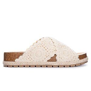 Women's Cream Crochet Slide Sandals